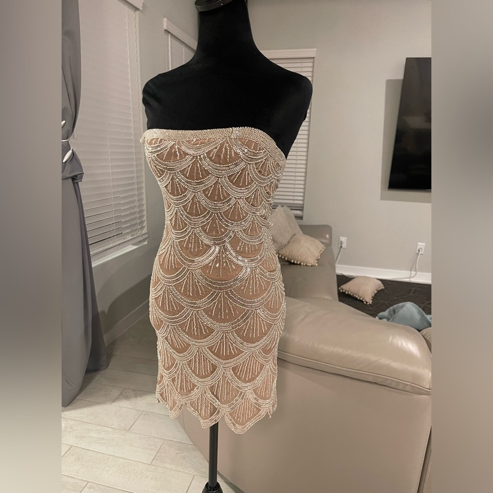 NWT Miss Rosier, ASTRID BROWN EMBELLISHED MINI DRESS, size S